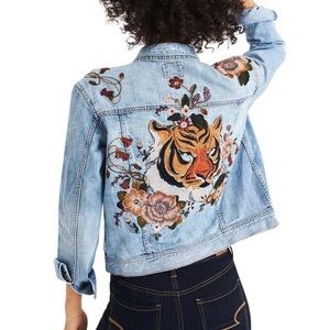 American Eagle Embroidered Tiger Jean Jacket